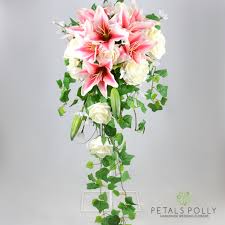 Wedding bouquets with stargazer lilies and roses. Stargazer Lily Ivory Rose Brides Shower Bouquet