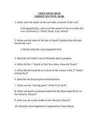 Where were the first shots fired in the civil war? Civil War Quiz By Adam Nance Teachers Pay Teachers