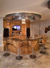 Contemporary Home Bar Design With Semi Circle Shaped Also Brown Marble Countertop And Brown Wood Veneer Also U Home Bar Counter Home Bar Designs Diy Home Bar