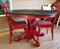 Red Painted And Glazed Clawfoot Round Pedestal Oak Dining Table With A Ebony Stained Top For Lo Red Kitchen Tables Farmhouse Kitchen Tables Round Kitchen Table