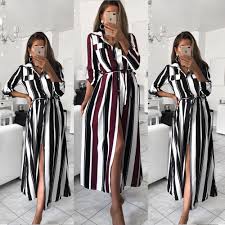 Leo Rosi Stripe Maxi Dress 2019 Office Lady Turn Down Collar Button Long Shirt Dress Women Autumn Summer Long Sleeve Dress Dt59