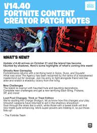 Fortnite's new v12.10 update is out now, but what does it actually do? Ifiremonkey On Twitter V14 40 Creator Patch Notes Image Via The Wonderful Thesquatingdog
