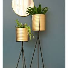 Nurture love midnight black 7 x 5 brass metal and glass planter terrarium. Brass Planter On Black Metal Stand Posh Totty Designs