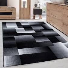 Teppich modern edel mit konturenschnitt baumstamm natur design grau braun beige. Modern Design Teppich Kurzflor Abstrakt Kariert Muster Schwarz Grau Weiss