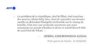 Chad's president idriss deby has been killed on the battlefield in a fight against rebels, the country's top military commander has said. Nuvkf 5t54 Mm
