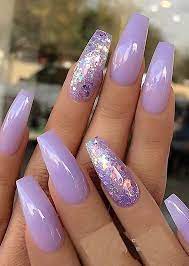 After this, paint on a butterfly to the corner of the nail or apply a. Gorgeous Pastel Lavender With Glitter Nail Art Designs For 2019 Primemod Lilac Nails Purple Acrylic Nails Summer Acrylic Nails