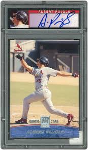 Pujols's bowman chrome autographed rookie card was limited to just 500 copies, making it not only an aesthetically appealing card, but an immediately scarce, and one of the most sought after rookie cards of the 2000s. Lelands