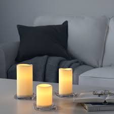 Godafton Led Block Candle In Out Set Of 3 Battery Operated Natural Ikea Led Dekorative Beleuchtung Naturfarben