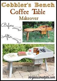 A Cobbler S Bench Coffee Table Found At Goodwill For 16 Got A Makeover With Paint Virginiasweetpea C Table Makeover Coffee Table Makeover Glass Dining Table