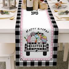 Easter Truck Bunny Tail Carrot Table Runner Dresser Scarves Linen Burlap Table Runners Cloth For Dinner Holiday Party Kitchen Decor Farmhouse Check Lattice 13x70inch Walmart Com