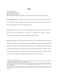 Memorandum Of Law Ucc Deposits And Installment Contract