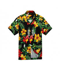 Black And Yellow T Shirt Mens Men Hawaiian Aloha Shirt In Black With Yellow And Red Floral Shirts Vintage Hawaiian Shirts Aloha Shirt