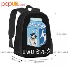 Uwu Milk Anime Hentai Cow Girl Moo Milk Carton Backpack Large Capacity  Print Creative Sports Bag Outdoor Running 