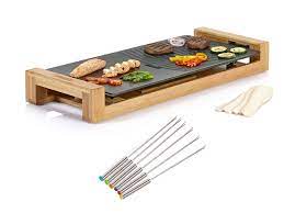 The word teppanyaki is derived from teppan (鉄板), which is the metal plate which it is cooked on and yaki. Teppanyaki Grillplatte Fur Zuhause Balkon Elektrischer Tischgrill Mit 6 Gabeln Kaufen Bei Setpoint Deutschland Gmbh