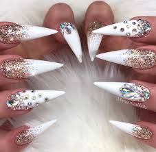 White Gold Glitter Ombre Bling Stilettos Fashion Nails Rose Gold Swarovski White Stiletto Nails Stiletto Nail Art Stiletto Nails Designs