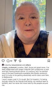 Magda Szubanski Diagnosed with Mantle Cell Lymphoma and Receiving Treatment  in Melbourne