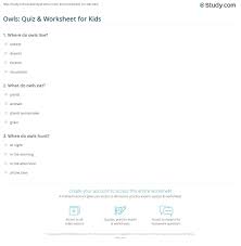 An owl is a bird of myth and mystery. Owls Quiz Worksheet For Kids Study Com