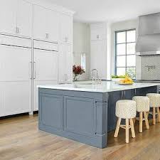 White And Gray Kitchen With Slate Blue Center Island Blue Kitchen Island Grey Kitchen Island Grey Blue Kitchen