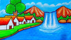 Village Scenery Drawing Step By Step Very Easy Landscape Drawing Easy Beautiful With Oil Pastels Youtube Also like and comments in vide.