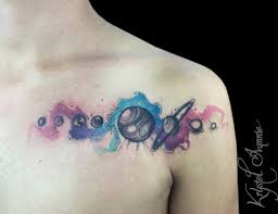 Like The Space Watercolour In The Background Of This Planet Tattoos Collar Bone Tattoo Tattoos