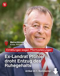 Ex-Landrat Dr. Jürgen Pföhler steht im Mittelpunkt eines  Disziplinarverfahrens, das ihn wegen seiner Handlungen während der  verheerenden Naturkatastrophe im Ahrtal zur Verantwortung zieht. Laut  Ermittlungsbericht hat er gravierend gegen ...