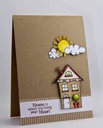 With a cute homespun banner made from string and craft paper or fabric, this card is sure to be proudly displayed. Creative Inspirations Housewarming Card Welcome Home Cards Creative Card Making Ideas