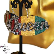 Pan African Queen Earrings Handcrafted Hand Painted Wood Earrings Afrocentric Natural Hair Earrings Rasta Earri Queen Earrings Afro Jewelry Abstract Earrings