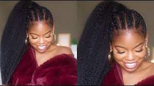 2 braided ponytail hairstyles for short hair Braided Ponytail Protective Style On Natural Hair Ft Better Length Youtube