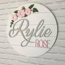 Floral Nursery Name Sign 24 Round Shiplap Name Board Blush Shiplap Flowers Nursery Wall Art Baby Shower Gift Baby Name Plaque In 2020 Floral Nursery Baby Wall Art Nursery Name