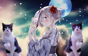 We have 65+ background pictures for you! Wallpaper Girl Moon Sky Blue Anime Cat Purple Images For Desktop Section Raznoe Download