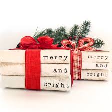 Merry And Bright Christmas Decorative Book Stack Farmhouse Christmas Decor Rustic Christmas Distressed Book Stack In 2020 Christmas Crafts Decorations Christmas Decor Diy Christmas Crafts Diy