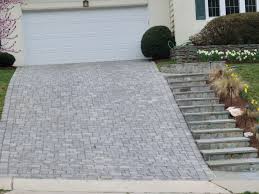 Sloped Paver Driveway With Steps Exterior Stairs Landscape Design Driveway Landscaping