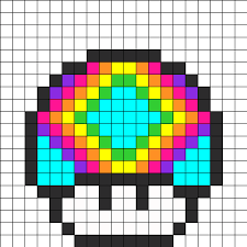 Rainbow Mushroom Kandi Pattern Pixel Art Pattern Perler Bead Mario Perler Patterns
