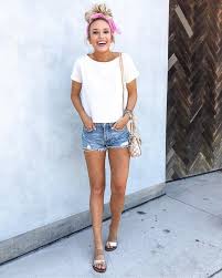 White Tee And Denim Shorts Casual Summer Outfit Cute Outfits With Shorts White Tees Outfit Casual Summer Outfits