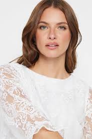 M&Co White Floral Lace Long Sleeve Blouse