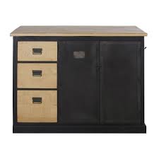 Vous aimez le glossy ? Ilot Central Cuisine 3 Portes 3 Tiroirs En Manguier Massif Avec Table Etirable Kansas Maisons Du Monde