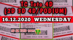 Toto 4d Tc 16 12 2020 Rabu 100 3d Sa 1st Prize Youtube