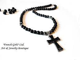 Mens Necklace Black Onyx Hematite Beaded Mala Crucifix Cross Etsy Black Cross Necklace Gems Jewelry Crystal Post Earrings