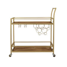 Crafted of american ash solids and veneers with a distinctive recessed panel grid design, home bar is accented with brushed silver. Firstime Co Francesca Gold Bar Cart 70095 The Home Depot