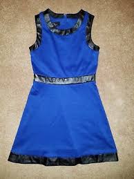 Girls Bcx Dress Royal Blue Faux Black Leather Trimmed Size 8