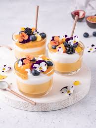 Mango Vanilla Panna Cotta With Passion Fruit Coulis Recipe Panna Cotta Dairy Free Dessert Vanilla Panna Cotta