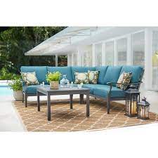 Hampton Bay Riley Metal Outdoor Patio Coffee Table Hd18129j The Home Depot Outdoor Living Outdoor Living Rooms Patio Sectional