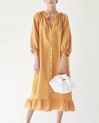 Sleeper Linen Lounge Dress Orange On Garmentory Lounge Dress Dresses Nice Dresses