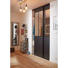 Lot De 2 Portes De Placard Rail Coulissante Noir Ekipa L 120 X H 250 Cm Porte Placard Porte Placard Coulissante Placard Noir