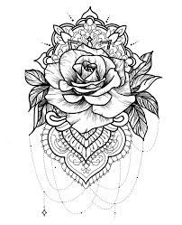 A Mandala With A Magnificent Rose Leaves Jewels And Elegant Patterns Mandala Coloring Pages Simple Mandala Flower Mandala Coloring Pages