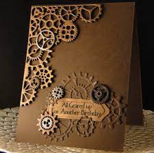 Card by nicole using craft queen die #cardmaking #geardie #masculinecard. Ed Bday August 2016 Tim Holtz Die Corner And Dies Metal Dies Added Created By Peggy Dollar Card Craft Cards Handmade Steampunk Cards
