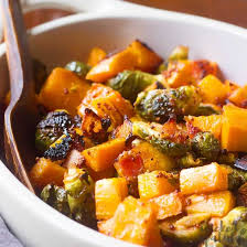 Brussels sprouts with bacon and thyme. Roasted Butternut Squash And Brussels Sprouts Recipe Wicked Spatula