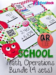 School Theme Math Operations Qr Code Task Card Bundle Math Operations Math Task Cards Math