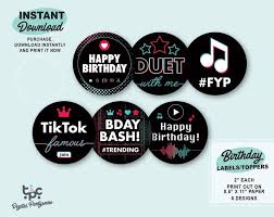 Tiktok Inspired Labels Printable Tiktok Toppers Musical Etsy In 2020 Printable Labels White Sticker Paper Birthday Labels