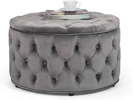 Product title woven paths traditional storage coffee table with bins, multiple finishes average rating: Buy Homebeez Round Velvet Storage Ottoman Button Tufted Footrest Stool Coffee Table Grey Online In Vietnam B07vccj5wc